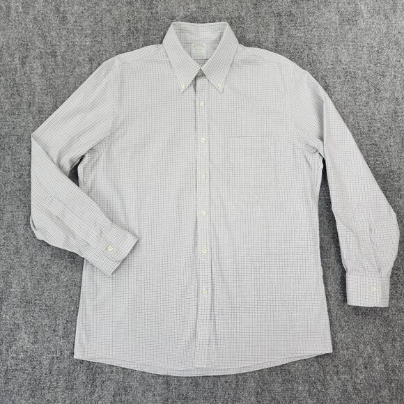 Brooks Brothers Shirt Mens 16 Blue White Check Milano Long Sleeve Button Down - Picture 1 of 15